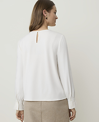 Petite Mixed Media Pleat Cuff Top