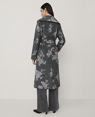 Floral Jacquard Wrap Coat