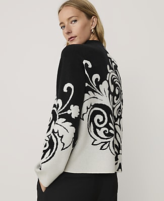 Paisley Jacquard Mock Neck Sweater