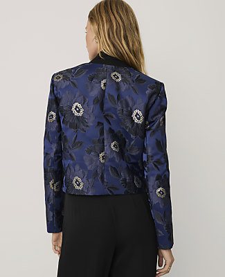 Ann Taylor Petite Metallic Jacquard Jacket Deep Navy Women's