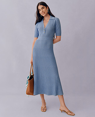 Petite Pointelle Polo Midi Sweater Dress