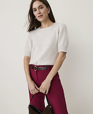 Ann Taylor Petite Pointelle Stitch Wedge Tee In Pale Sand Heather