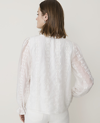 Petite Embroidered Blouson Sleeve Blouse