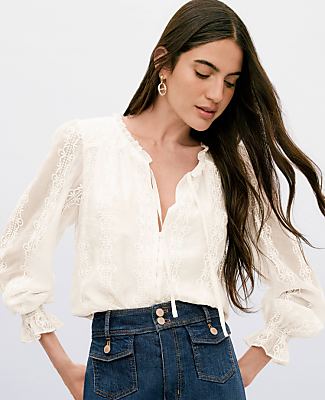 Embroidered Blouson Sleeve Blouse