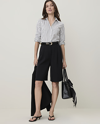 Ann Taylor The Petite Pleated Bermuda Short In Black