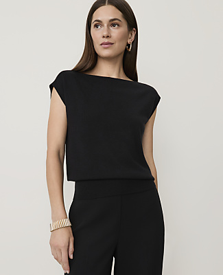 Ann Taylor Petite Boatneck Sweater Shell Top In Black