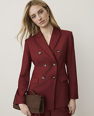 Ann Taylor The Fitted Long Double Breasted Blazer In Rich Merlot