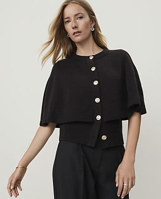 Ann Taylor Short Sleeve Capelet Cardigan In Black