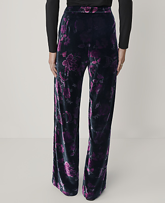 The Floral Side Zip Straight Pant in Velvet