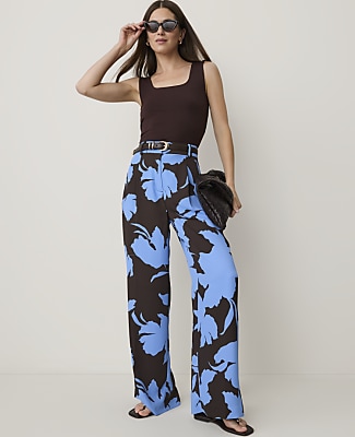 Ann Taylor Floral Pleated Wide-Leg Pant