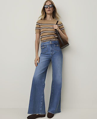 Ann Taylor Petite Weekend Denim Trouser In Luxe Medium Wash
