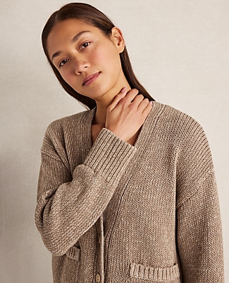 Haven Well Within Organic Cotton Linen Plaited V-Neck Cardigan