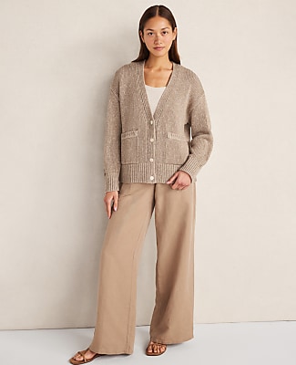 Haven Well Within Organic Cotton Linen Plaited V-Neck Cardigan
