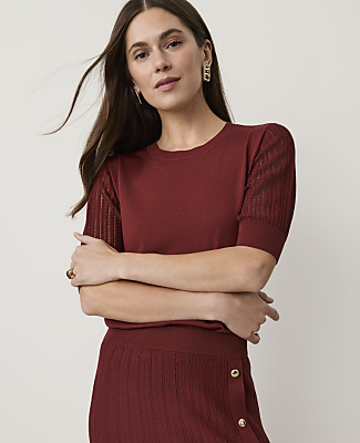 Ann Taylor Petite Pointelle Sleeve Sweater Tee In Rich Merlot
