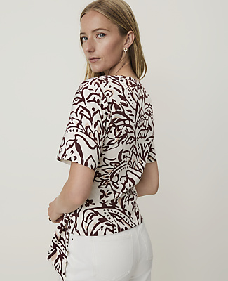 Ann Taylor Petite Paisley Tie Waist T-Shirt Popcorn B Women's