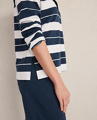 Haven Well Within Organic Cotton Interlock Stripe Johnny Collar Top