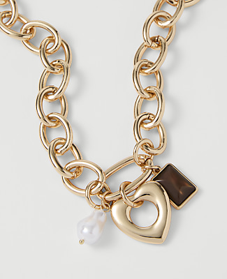 Ann Taylor Heart Charm Necklace Goldtone Women's
