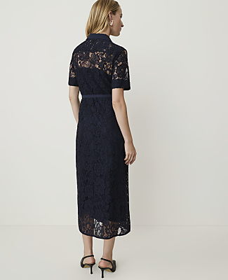 Petite Belted Lace Midi Shirtdress
