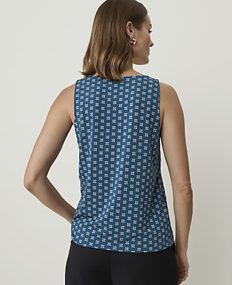 Floral Mixed Media V-Neck Shell