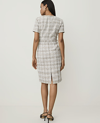 Belted Sheath Dress in Tweed