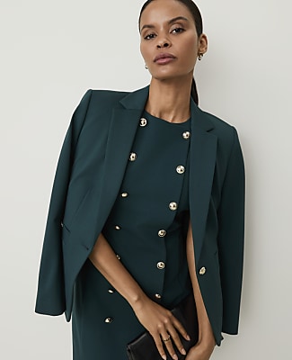 Petite Crew Neck Button Shift Dress