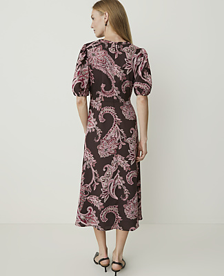 Paisley Puff Sleeve Midi Dress
