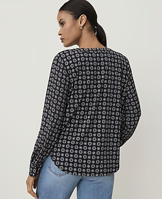 Geo Print Mixed Media Pleat Front Top