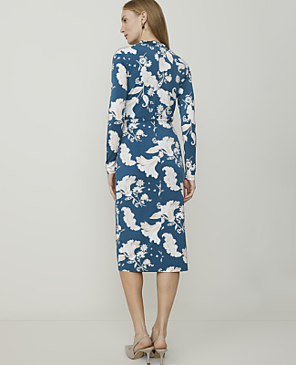 Petite Paisley Draped Midi Sheath Dress