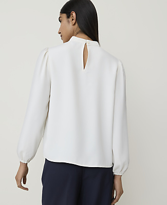Ann Taylor Petite Mock Neck Ruffle Trim Blouse Winter White Women's
