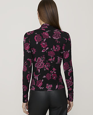 Ann Taylor Floral Mock Neck Top B Black Women's