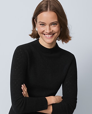 Pointelle Mock Neck Sweater