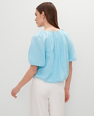Linen Blend Bubble Hem Blouse