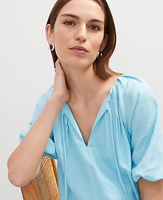 Linen Blend Bubble Hem Blouse