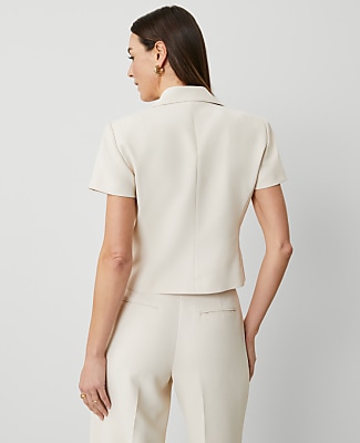 The Petite Short Sleeve Blazer in Fluid Crepe