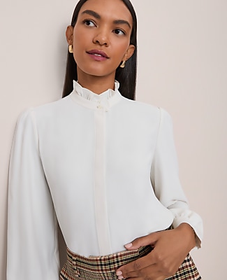 Ruffle Neck Satin Blouse