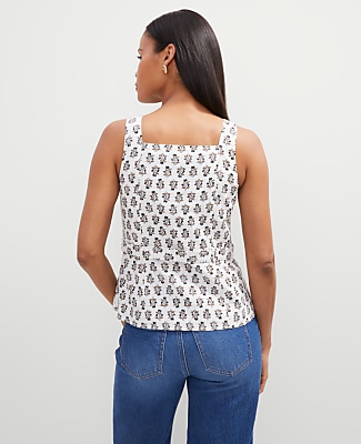 Petite Floral Linen Blend Tie Waist Top