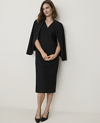 The Petite Seamed V-Neck Sheath Dress in Bi-Stretch