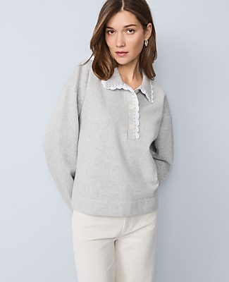 Weekend Collection Crochet Trim Collared Sweatshirt