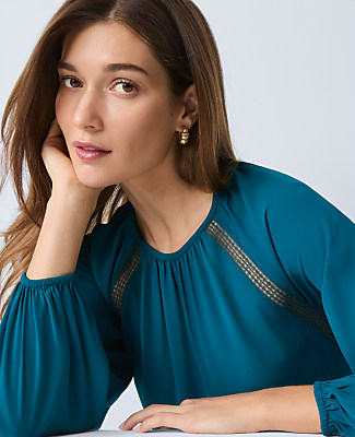 Lace Trim Mixed Media Blouse