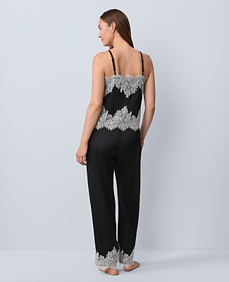 Lace Trim Satin Pajama Set