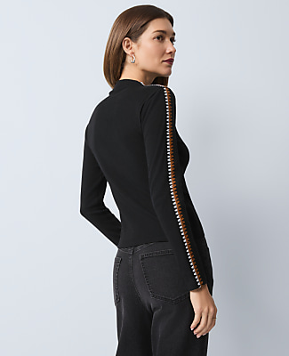 Weekend Collection Crochet Trim Mock Neck Top
