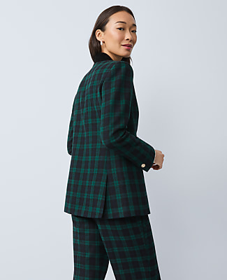 The Long Collarless Blazer in Plaid