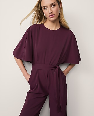 Petite Belted Crew Neck Jumpsuit
