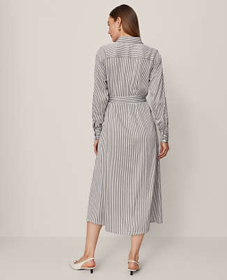 Petite Striped Collared Midi Shirtdress