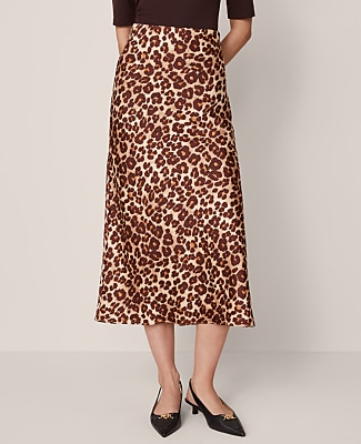 Animal Print Satin Bias Slip Skirt