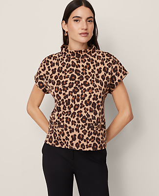 Animal Print Horsebit Mock Neck Top