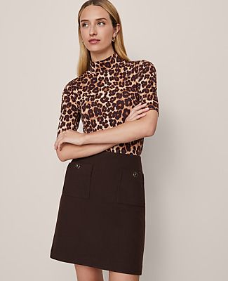 Petite Animal Print Mock Neck Top
