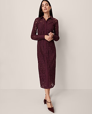 Petite Belted Lace Midi Shirtdress