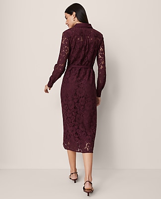 Petite Belted Lace Midi Shirtdress