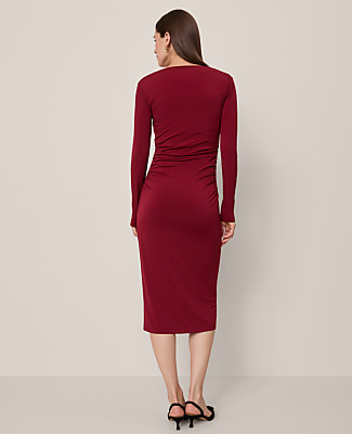 Petite Ruched Knit Midi Dress